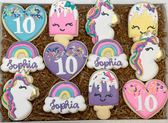 Unicorn and sweets birthday sugar cookies - 1 Dozen