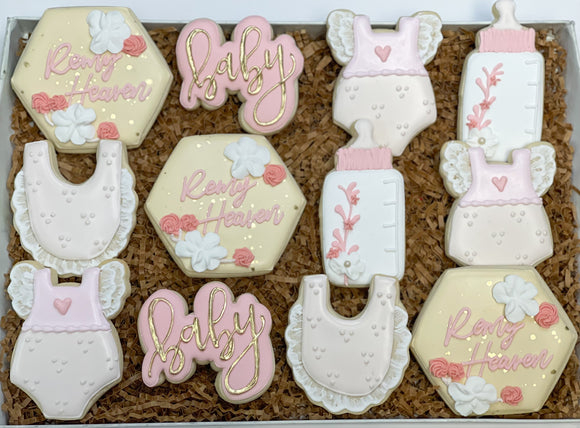 Floral Girly Baby Shower theme sugar cookies - 1 Dozen