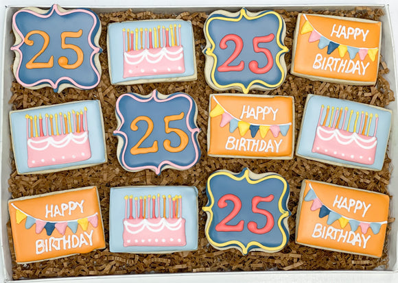 Vintage Birthday themed sugar cookies - 1 Dozen