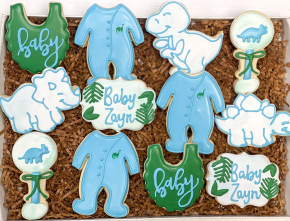 Dinosaur baby shower theme sugar cookies - 1 Dozen