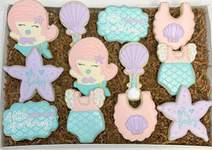 Mermaid baby shower theme sugar cookies - 1 Dozen