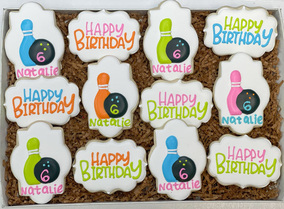Bowling Birthday theme sugar cookies - 1 Dozen