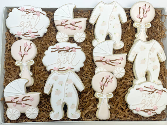 Cherry Blossom Baby Shower sugar cookies - 1 Dozen