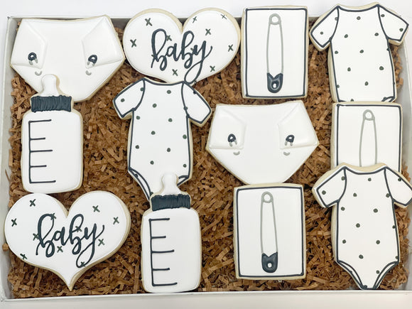 Diaper baby shower theme sugar cookies - 1 Dozen