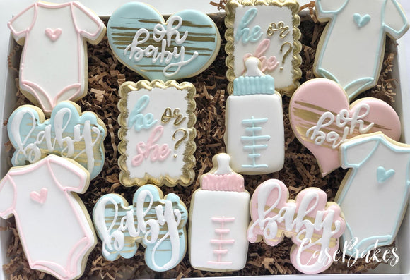 He or She Gender Reveal with gold Sugar cookies - 1 Dozen