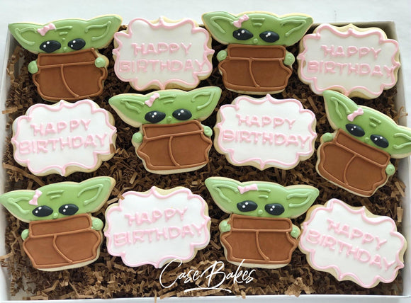 Girly Baby Yoda Cookies - 1 Dozen