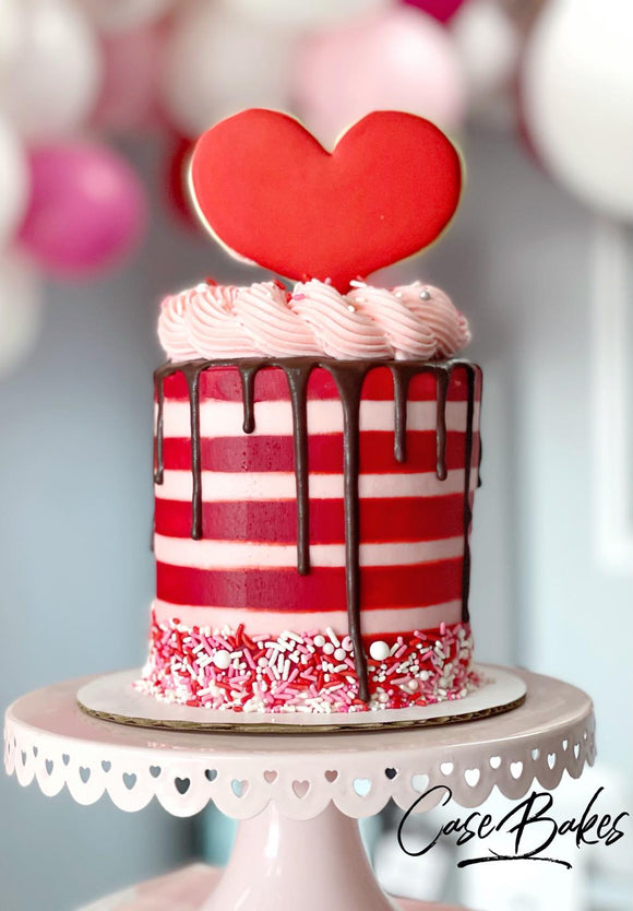 Striped Cake with Heart Cookie Topper