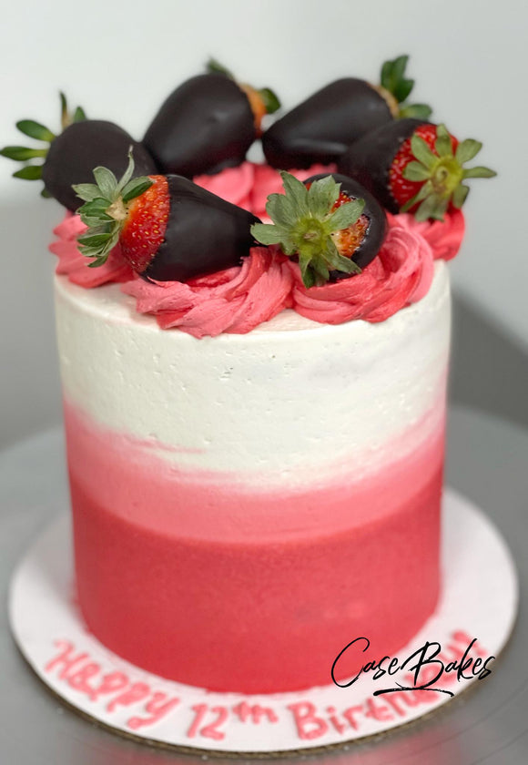 Ombre Cake with Chocolate Strawberries