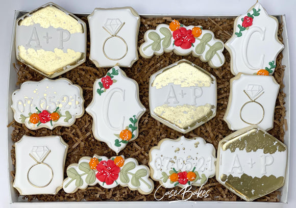 Gold & Floral Wedding Cookies - 1 Dozen