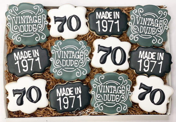 Vintage Dude Birthday Sugar Cookies - 1 Dozen
