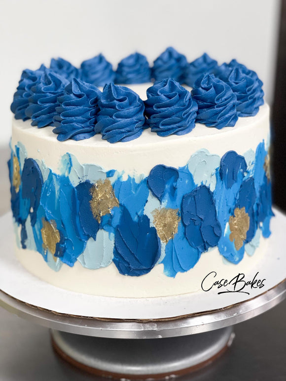 Blue and Gold Abstract Cake