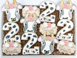 Watercolor Floral Cow birthday Sugar Cookies - 1 Dozen