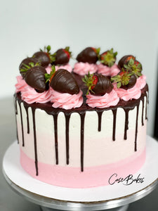 Pink Ombre Cake with Chocolate Strawberries