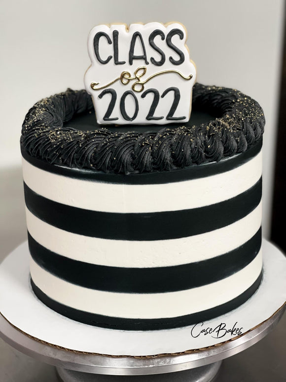 Black and White Stripped Class Of Cake
