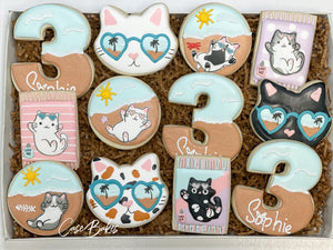 Cats on the beach Birthday Sugar cookies -1 Dozen