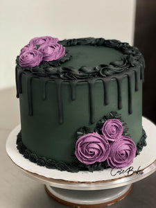 Black Floral Drip Cake