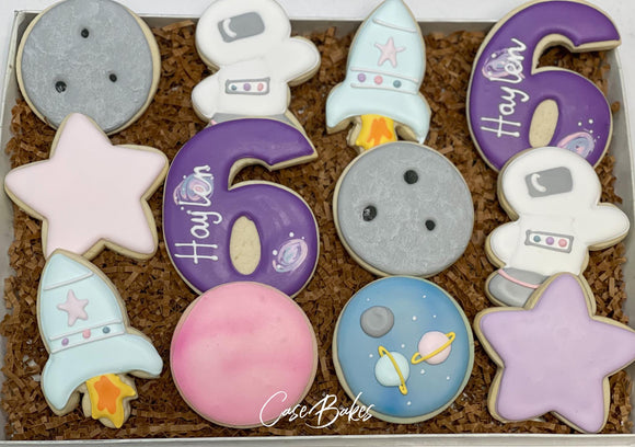 Space Girly themed Birthday Sugar cookies - 1 dozen
