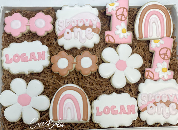 Groovy Boho Birthday theme sugar cookies - 1 Dozen