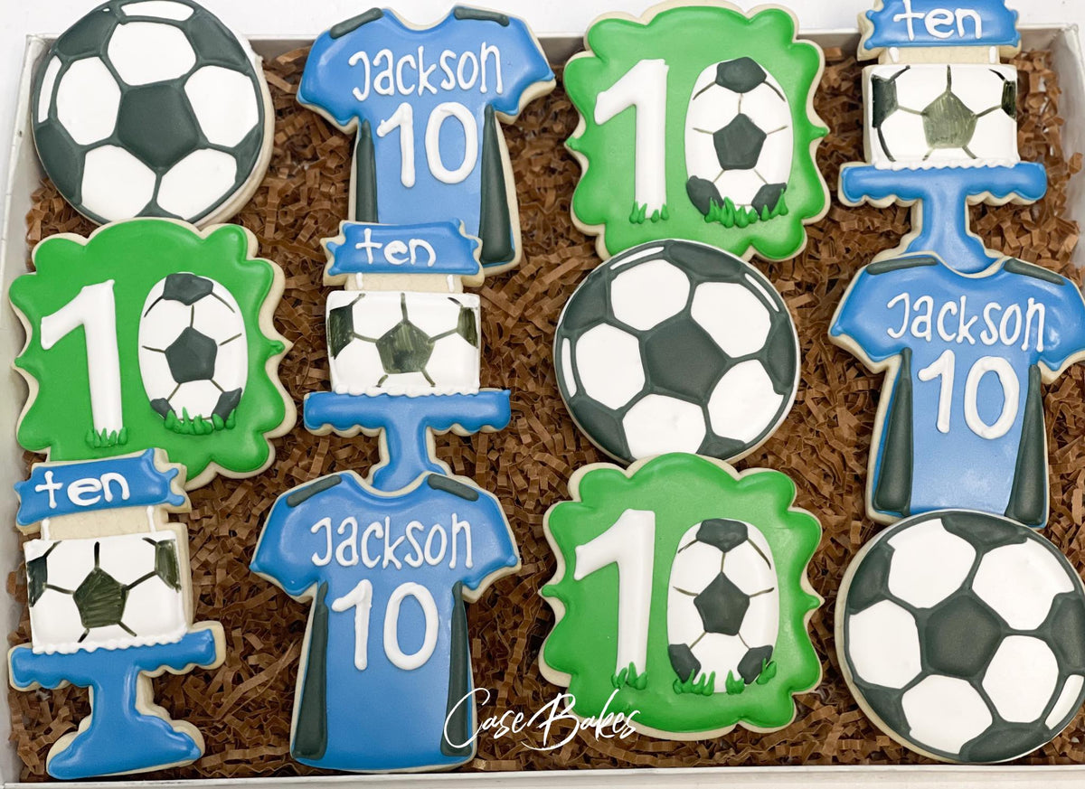 Soccer theme Birthday theme sugar cookies - 1 Dozen – casebakes cookies