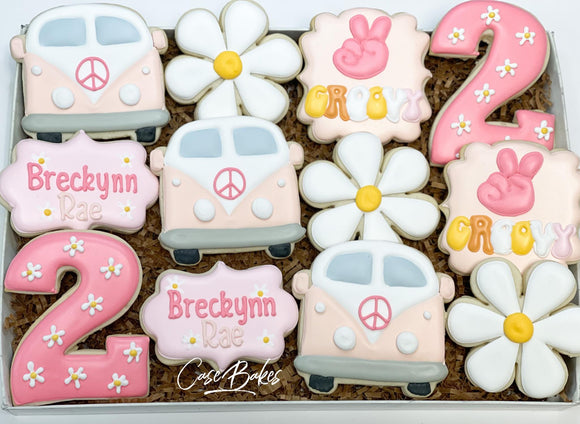 2 Groovy Birthday theme sugar cookies - 1 Dozen