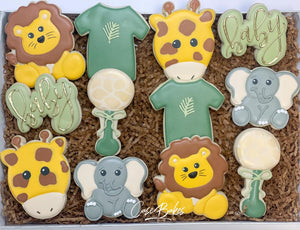 Safari Animals Baby Shower themed Sugar cookies - 1 Dozen