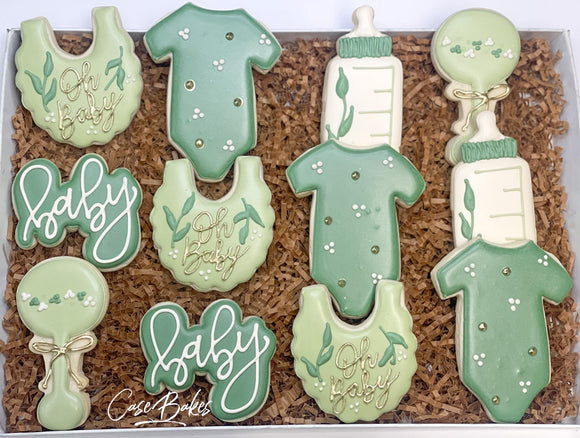 Greenery Baby Shower themed Sugar cookies - 1 Dozen