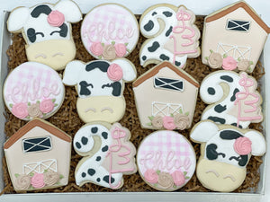 Cow themed Birthday Sugar Cookies - 1 Dozen