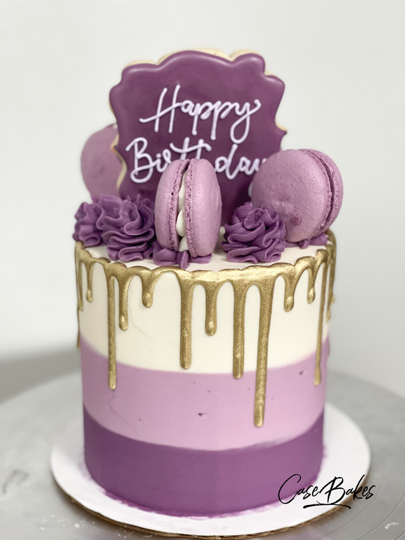 Ombre Cake with Macarons & Cookie Topper