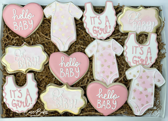 Watercolor girl baby shower Sugar Cookies - 1 Dozen