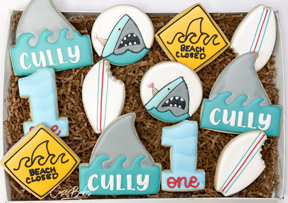 Shark Birthday themed sugar cookies - 1 Dozen
