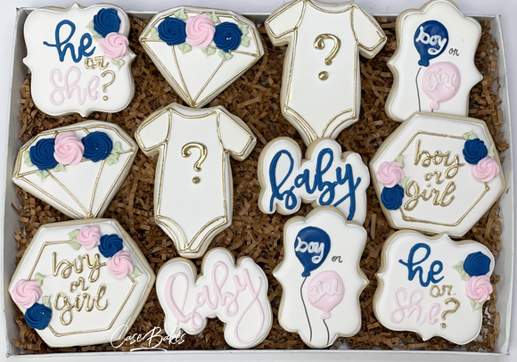 He or She Gender Reveal baby shower Sugar cookies - 1 dozen