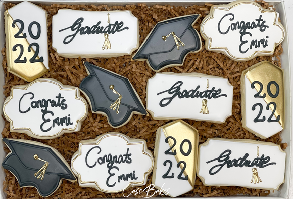 Black and Gold Graduation Sugar Cookies - 1 Dozen