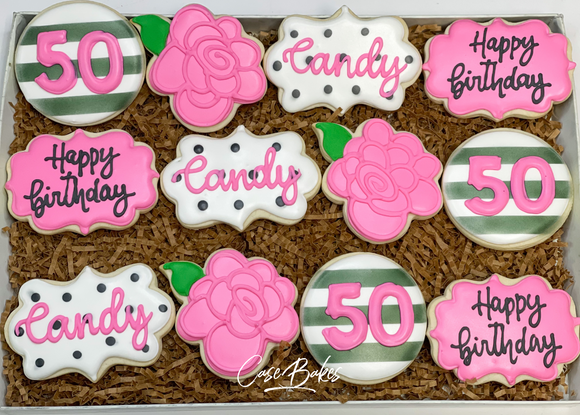 Pink and Black Birthday sugar cookies  -1 Dozen