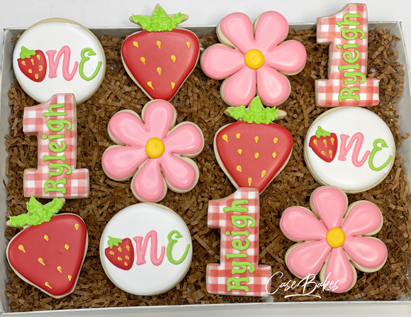 Strawberry birthday sugar cookies  -1 Dozen
