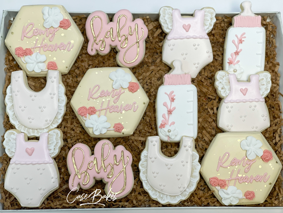 Floral Girly Themed Baby Shower sugar cookies - 1 Dozen