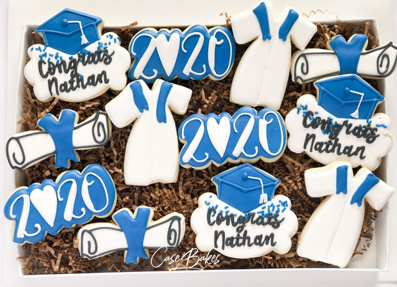 Blue and White Graduation sugar cookies - 1 Dozen