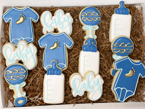 Navy Blue baby feet baby shower sugar cookies - 1 dozen