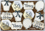 50th Gold and Black Birthday Sugar Cookies - 1 Dozen