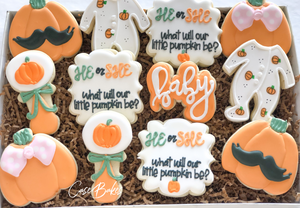 Pumpkin Gender Reveal Baby Shower sugar cookies - 1 dozen