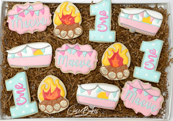 Camping theme Birthday sugar cookies - 1 dozen