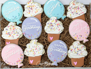 Birthday Cupcake Ballon Sugar cookies - 1 Dozen