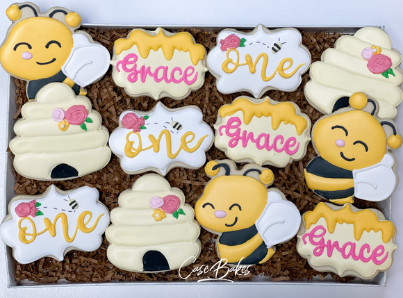 Bee birthday sugar cookies- 1 Dozen