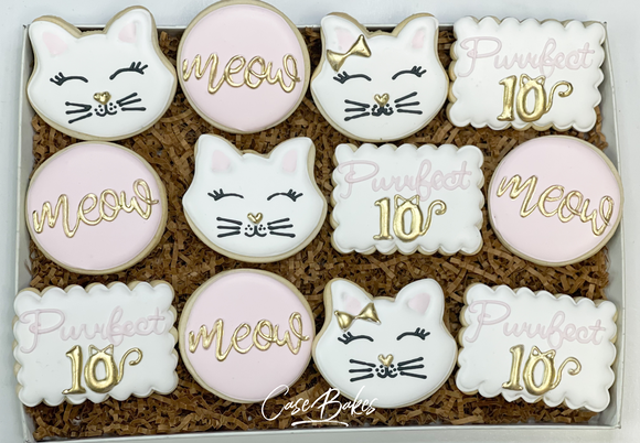 Purrfect Cat Birthday sugar cookies - 1 Dozen
